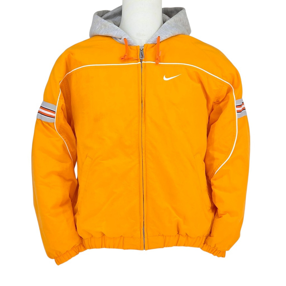 Vintage Techno Moto Nike Hooded Jacket Men’s Medium Orange Puffer Track Zip Y2K